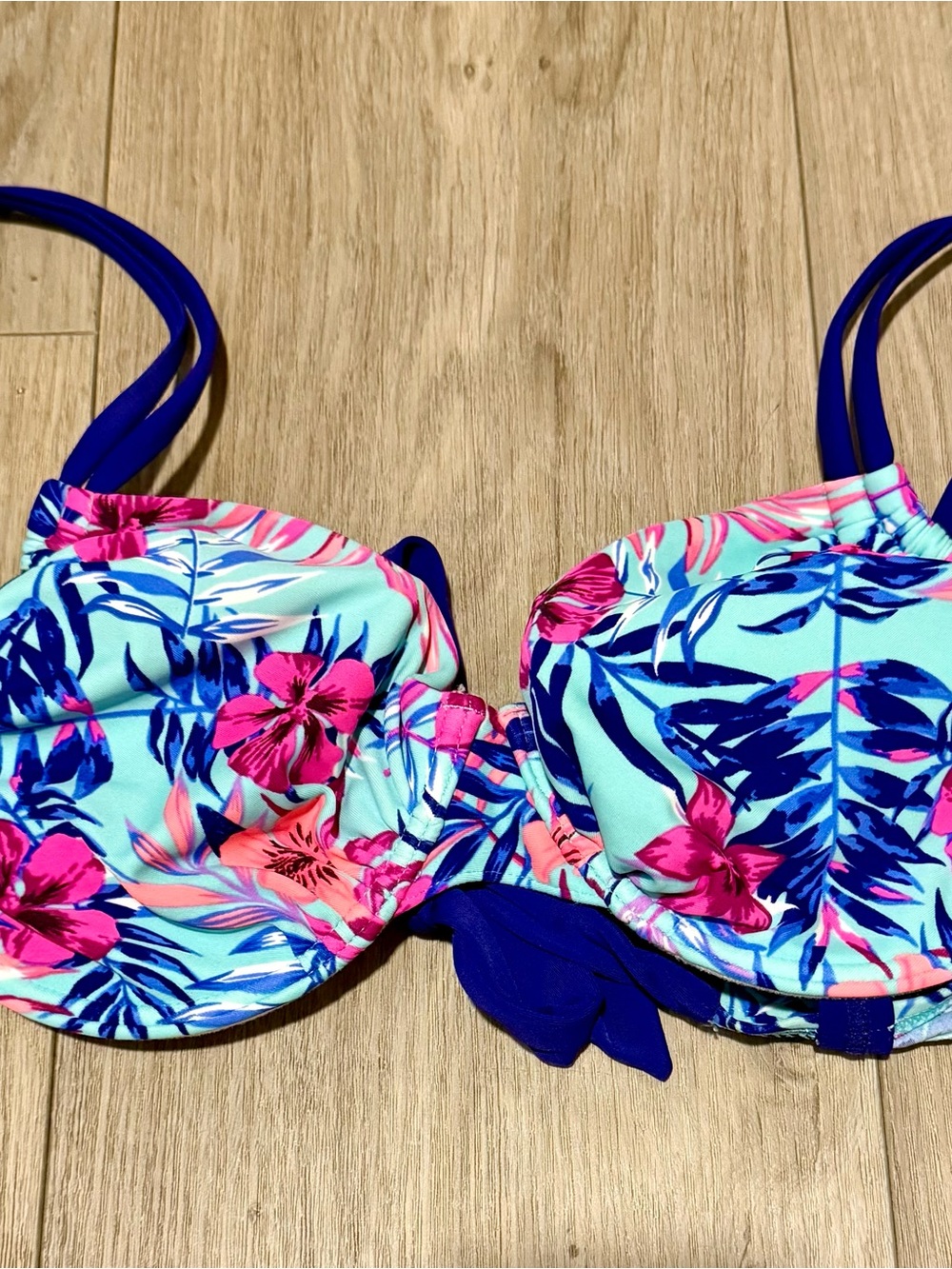 Tropical Floral Underwire Bikini Top in Aqua & Pink